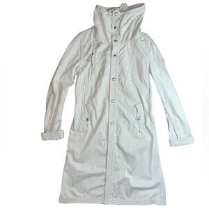 Diesel High Collar Trench Coat Duster Beige Khaki Snap Buttons Size Large Preppy